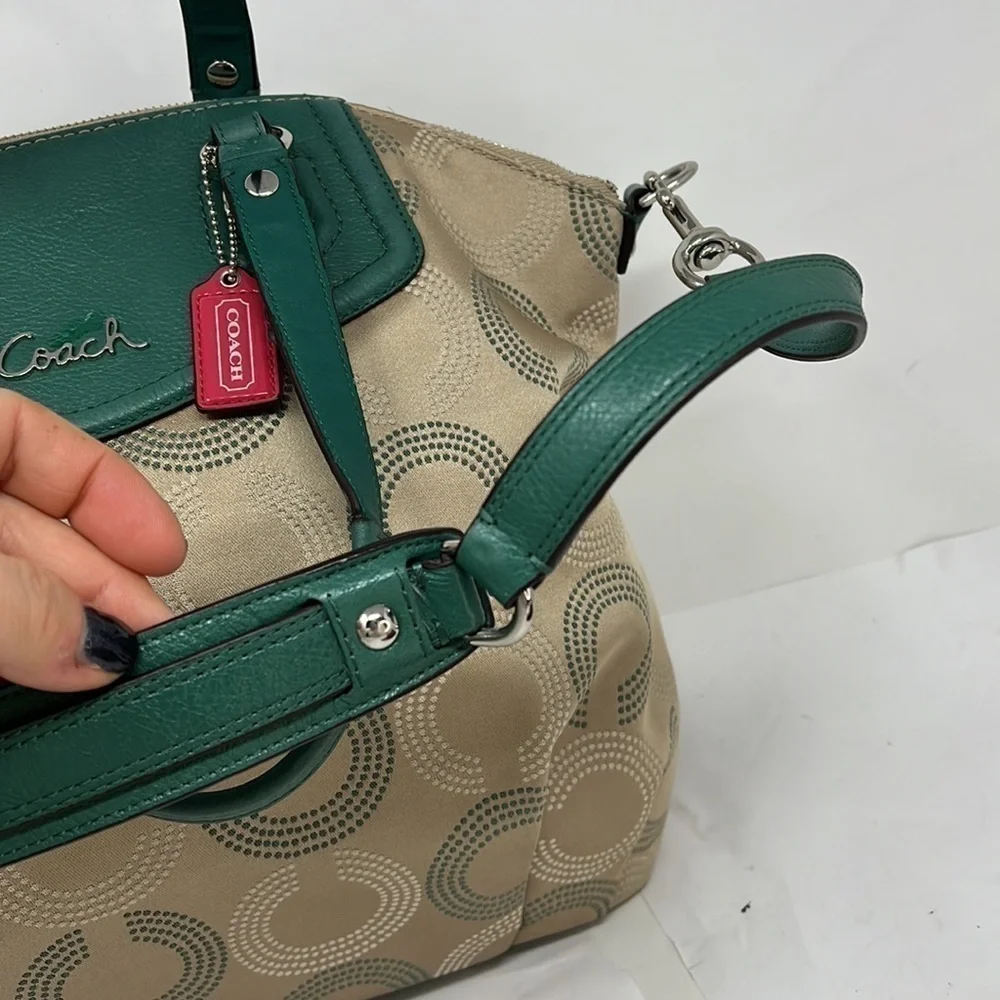 Coach Ashley F25183 Dotted Op Art North South Aegean Canvas Leather Hobo Tote